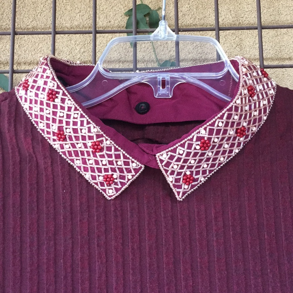 009 NWT!!{Kas New York}Sm Wine Sweater w/Beaded Collar - Picture 2 of 7